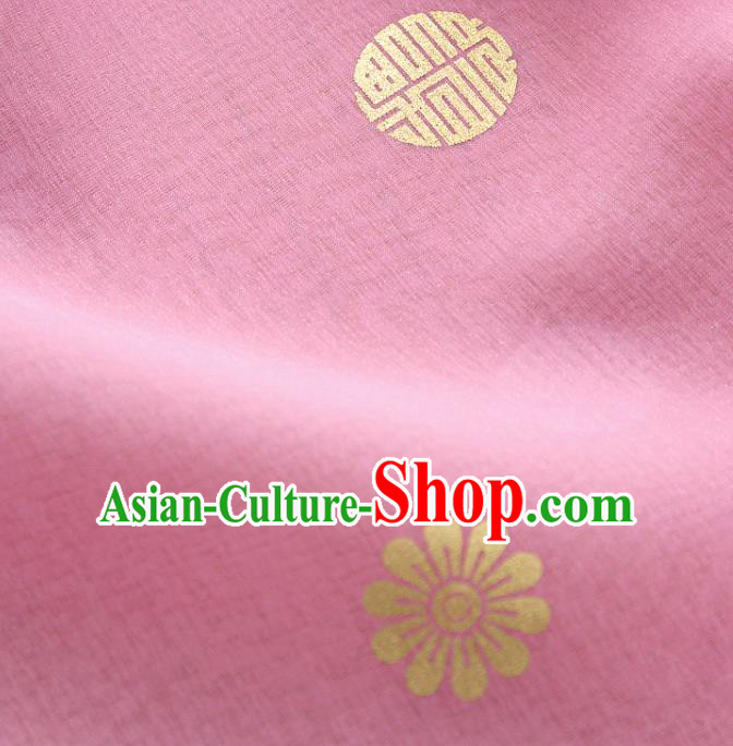 Asian Korea Traditional Longevity Chrysanthemum Pattern Light Pink Silk Fabric Korean Fashion Hanbok Material