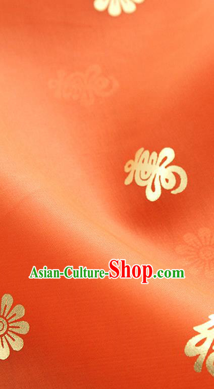 Asian Korea Traditional Longevity Chrysanthemum Pattern Orange Silk Fabric Korean Fashion Hanbok Material