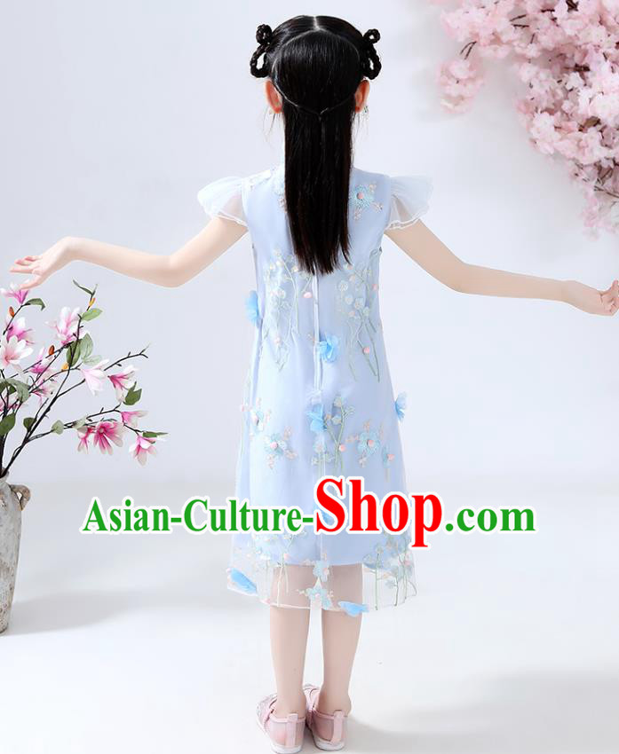 Chinese Traditional Tang Suit Blue Qipao Dress Ancient Girl Costumes Stage Show Cheongsam Apparels for Kids