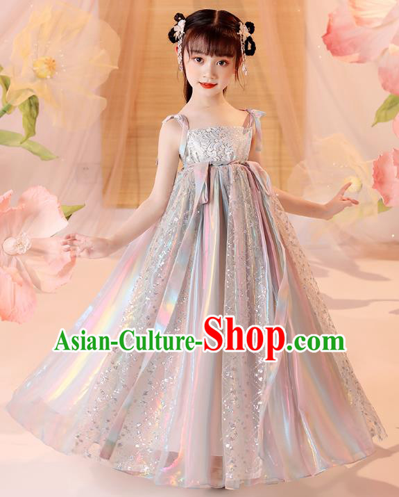 Chinese Traditional Laser Hanfu Dress Ancient Girl Costumes Stage Show Apparels for Kids