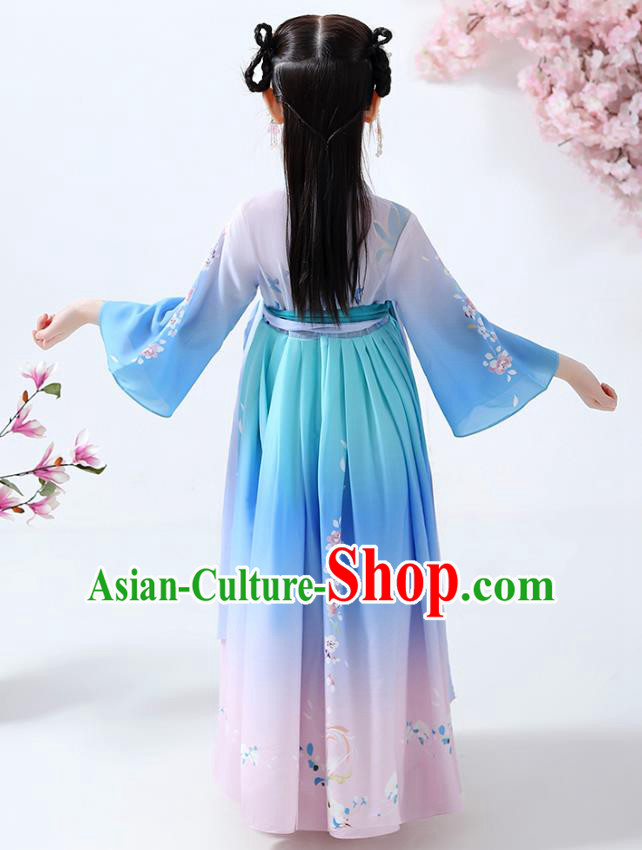 Chinese Traditional Song Dynasty Girl Hanfu Dress Ancient Children Costumes Stage Show Apparels Blue Cape Blouse and Skirt for Kids