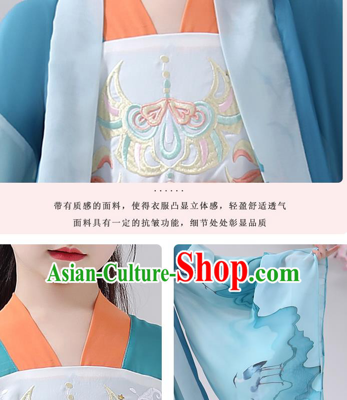 Chinese Traditional Blue Chiffon Hanfu Dress Apparels Ancient Princess Costumes Stage Show Girl Cape Blouse and Skirt for Kids