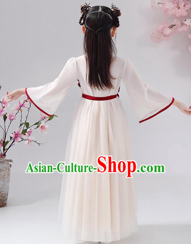 Chinese Traditional Chiffon Hanfu Dress Apparels Ancient Princess Costumes Stage Show Girl Pink Cape Blouse and Beige Skirt for Kids