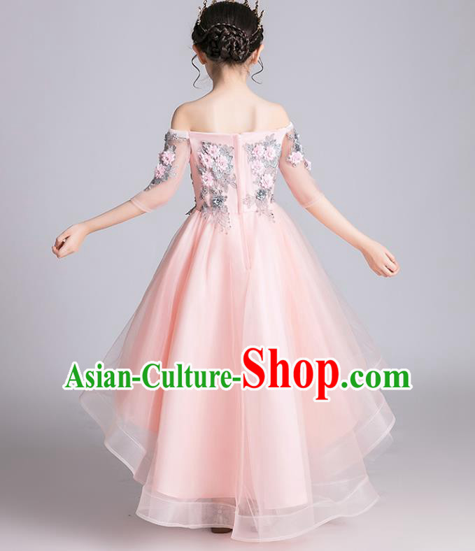 Top Grade Stage Show Baby Princess Pink Dress Children Girls Birthday Costume Compere Flat Shoulder Full Dress
