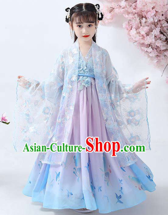 Chinese Traditional Hanfu Dress Ancient Princess Costumes Stage Show Girl Apparels Cape Blouse and Pink Skirt for Kids