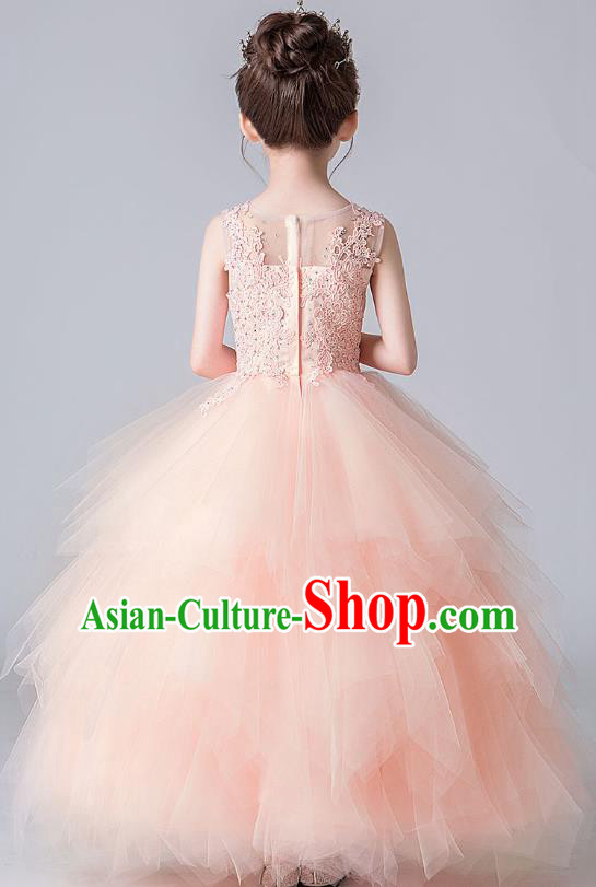 Professional Stage Show Pink Bubble Dress Girls Birthday Costume Children Top Grade Compere Veil Full Dress