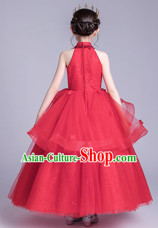 Top Grade Stage Show Red Veil Dress Girls Birthday Costume Children Compere Full Dress