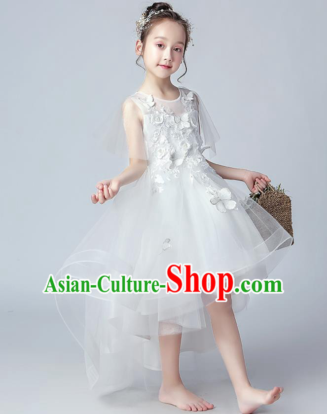 Top Grade Birthday White Veil Full Dress Children Compere Costume Stage Show Girls Catwalks Butterfly Dress