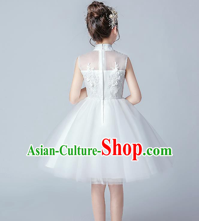 Top Grade Birthday Short Full Dress Children Compere Costume Stage Show Girls Catwalks White Veil Bubble Dress