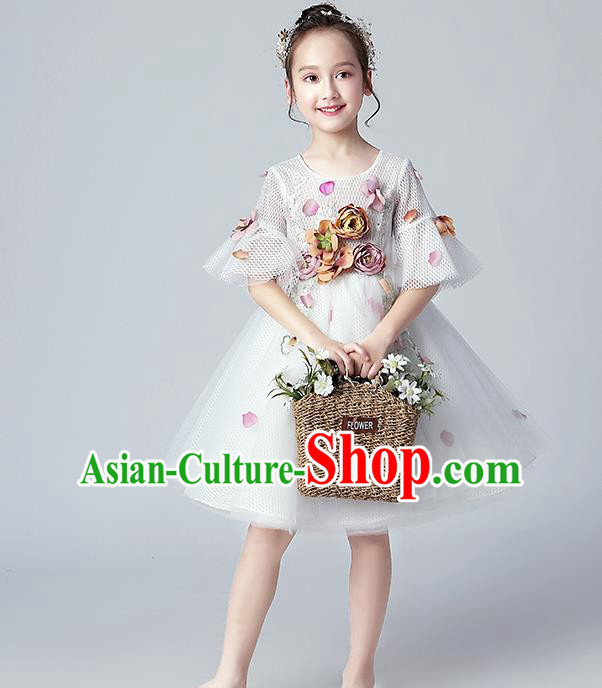 Top Grade Birthday Flowers Fairy Full Dress Children Compere Costume Stage Show Girls Catwalks Veil Dress