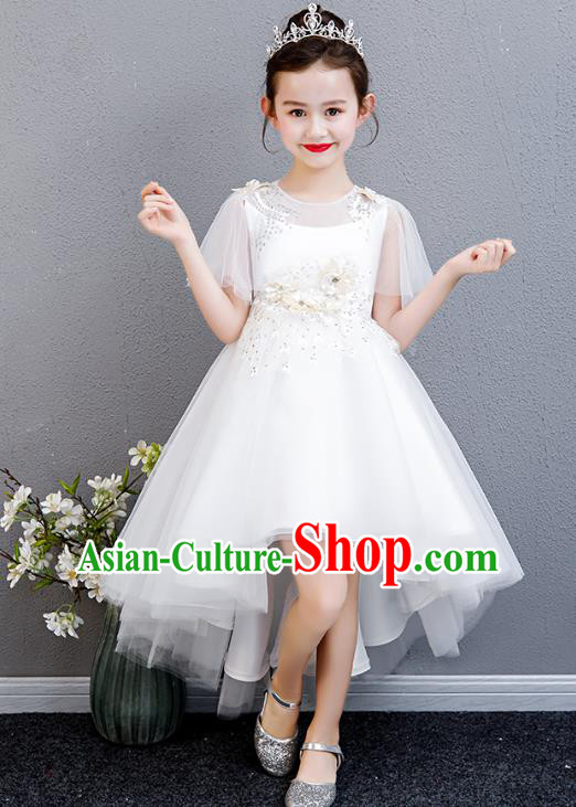 Top Grade Children Birthday Costume Compere Bubble Full Dress Professional Stage Show Girls Catwalks White Veil Dress