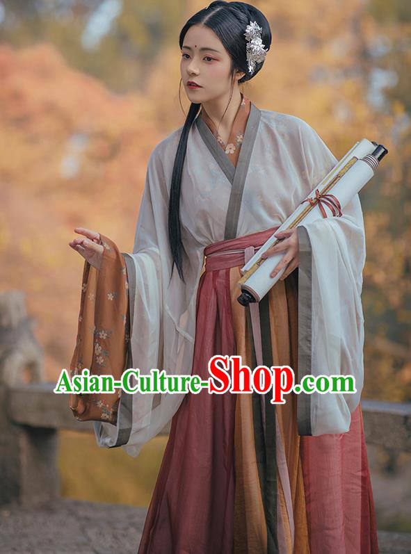 Chinese Ancient Swordswoman Costumes Traditional Hanfu Dress Jin Dynasty Court Lady Apparels Complete Set