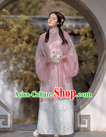 Chinese Ancient Princess Costumes Traditional Hanfu Dress Jin Dynasty Palace Lady Apparels Pink Blouse and Skirt Full Set