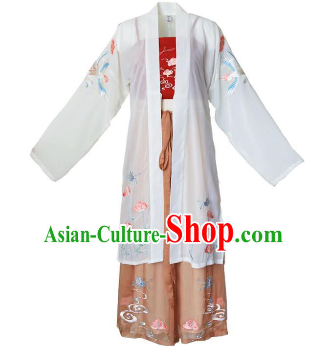 Chinese Ancient Female Civilian Costumes Traditional Hanfu Song Dynasty Apparels BeiZi Top And Pants Full Set