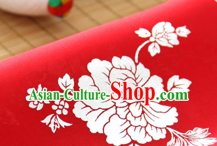 Asian Korea Classical Peony Pattern Red Silk Fabric Korean Traditional Fashion Drapery Hanbok Material