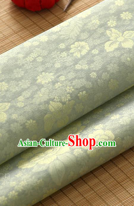 Asian Korea Classical Peony Flowers Pattern Light Green Silk Fabric Korean Fashion Drapery Traditional Hanbok Material