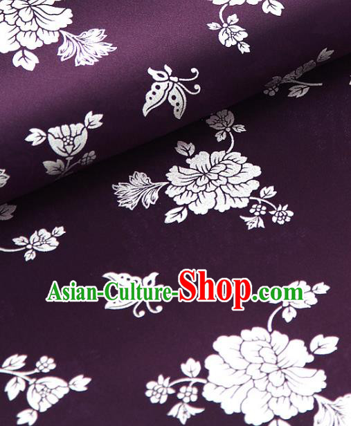 Asian Korea Classical Peony Pattern Purple Silk Fabric Korean Traditional Fashion Drapery Hanbok Material