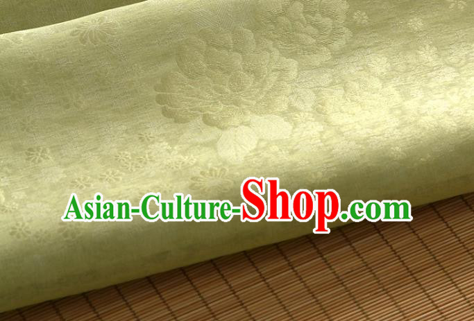 Asian Korea Classical Peony Flowers Pattern Yellow Silk Fabric Korean Fashion Drapery Traditional Hanbok Material