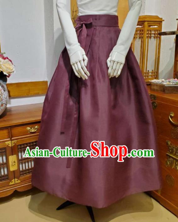 Korean Traditional Dance Blouse and Wine Red Satin Skirt Asian Korea National Fashion Costumes Women Hanbok Apparels