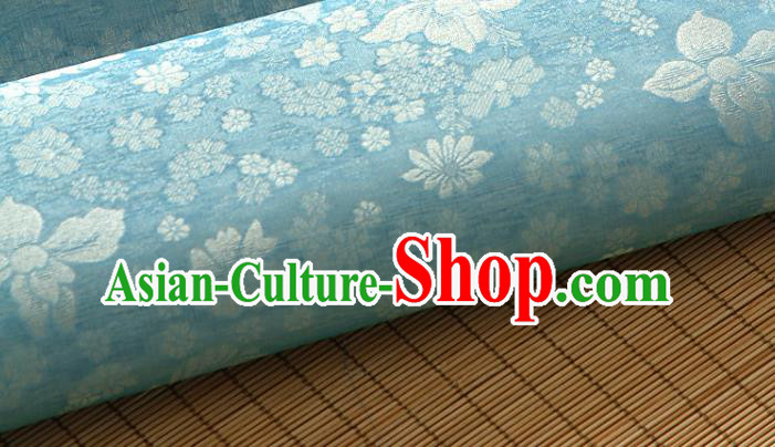 Asian Korea Classical Peony Flowers Pattern Blue Silk Fabric Korean Fashion Drapery Traditional Hanbok Material