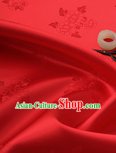 Traditional Korean Classical Roses Pattern Red Satin Drapery Hanbok Material Asian Korea Fashion Silk Fabric