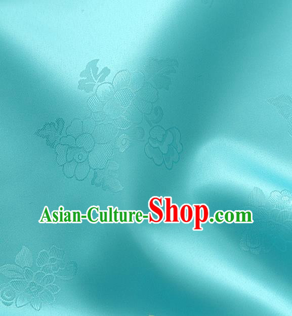 Traditional Korean Classical Roses Pattern Light Blue Satin Drapery Hanbok Material Asian Korea Fashion Silk Fabric
