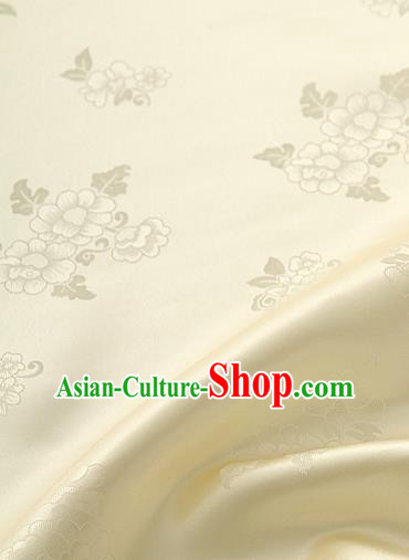 Traditional Korean Classical Roses Pattern Light Yellow Satin Drapery Hanbok Material Asian Korea Fashion Silk Fabric