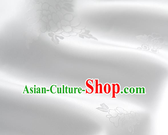 Traditional Korean Classical Roses Pattern White Satin Drapery Hanbok Material Asian Korea Fashion Silk Fabric
