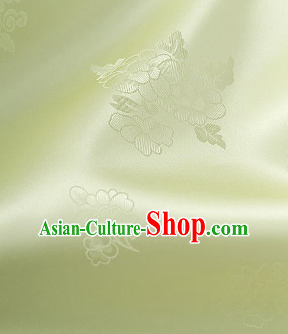 Traditional Korean Classical Roses Pattern Light Green Satin Drapery Hanbok Material Asian Korea Fashion Silk Fabric