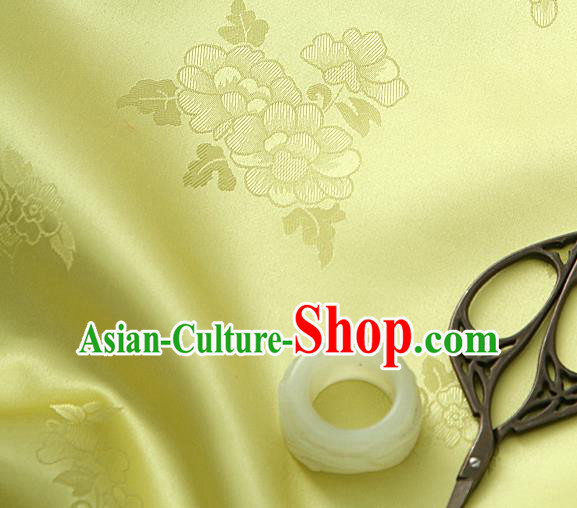 Traditional Korean Classical Roses Pattern Citrine Satin Drapery Hanbok Material Asian Korea Fashion Silk Fabric