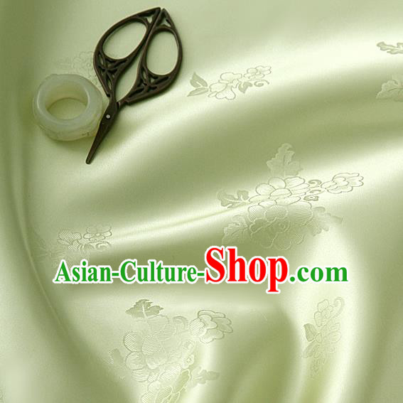 Traditional Korean Classical Roses Pattern Greenyellow Satin Drapery Hanbok Material Asian Korea Fashion Silk Fabric
