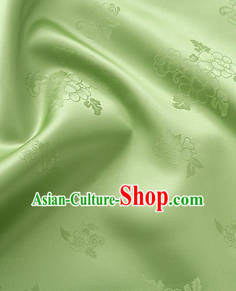 Traditional Korean Classical Roses Pattern Peak Green Satin Drapery Hanbok Material Asian Korea Fashion Silk Fabric