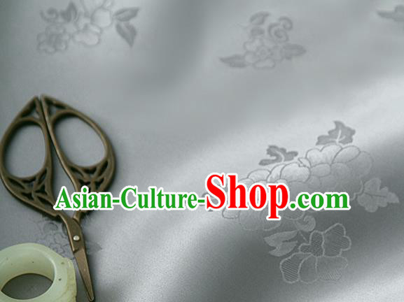 Traditional Korean Classical Roses Pattern Grey Satin Drapery Hanbok Material Asian Korea Fashion Silk Fabric