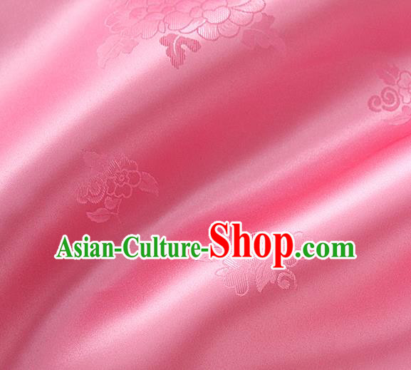 Traditional Korean Classical Roses Pattern Deep Pink Satin Drapery Hanbok Material Asian Korea Fashion Silk Fabric