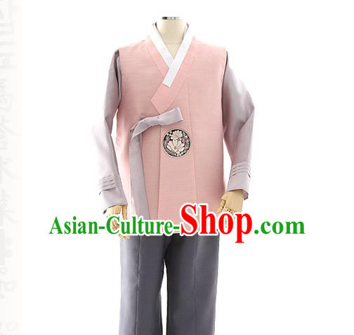 Asian Korea Pink Vest Shirt and Pants Dress Korean Bridegroom Fashion Traditional Apparels Hanbok Wedding Costumes