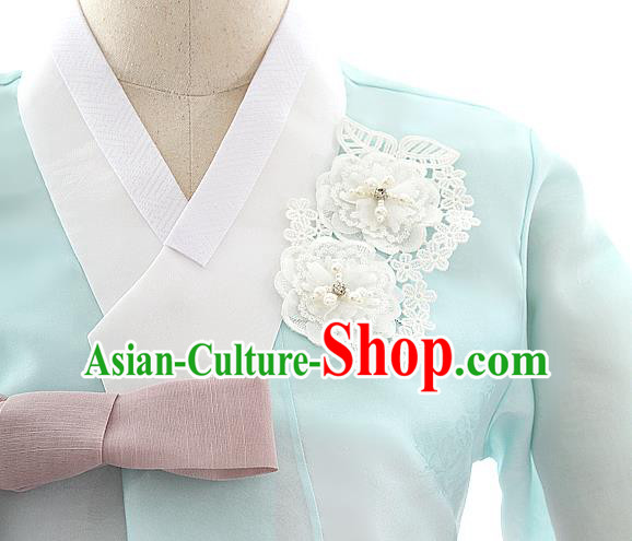Korean Bride Light Blue Blouse and Pink Dress Korea Fashion Costumes Traditional Wedding Hanbok Apparels for Women