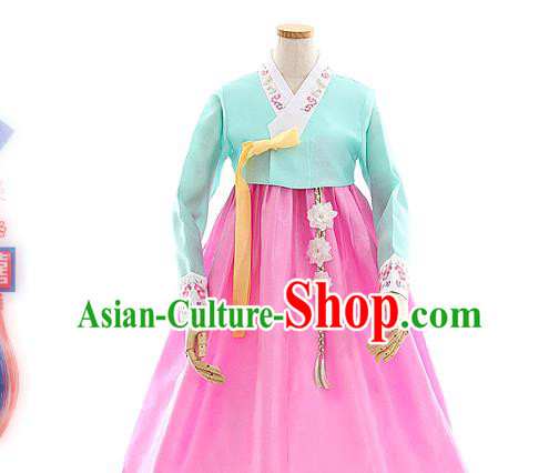 Korean Bride Green Blouse and Rosy Dress Korea Fashion Costumes Traditional Hanbok Festival Wedding Apparels for Women