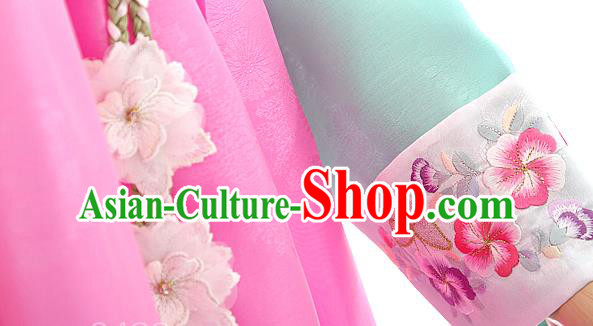 Korean Bride Green Blouse and Rosy Dress Korea Fashion Costumes Traditional Hanbok Festival Wedding Apparels for Women