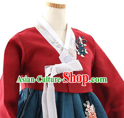 Korean Bride Mother Purplish Red Blouse and Navy Dress Korea Fashion Costumes Traditional Hanbok Festival Wedding Apparels for Women