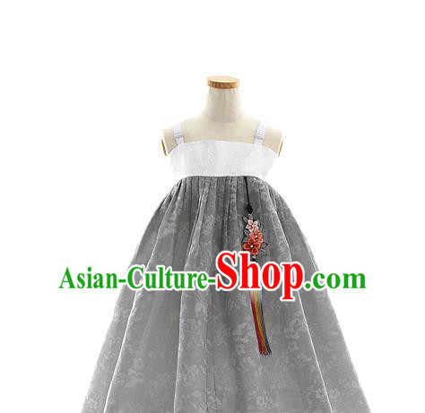 Korean Bride Mother Dark Red Blouse and Grey Dress Korea Fashion Costumes Traditional Hanbok Festival Apparels for Women