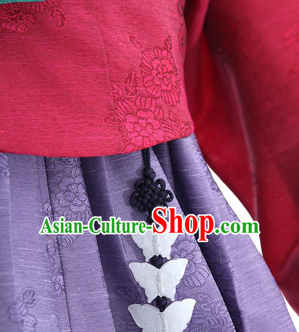 Korean Bride Mother Wine Red Blouse and Purple Dress Korea Fashion Costumes Traditional Hanbok Festival Apparels for Women