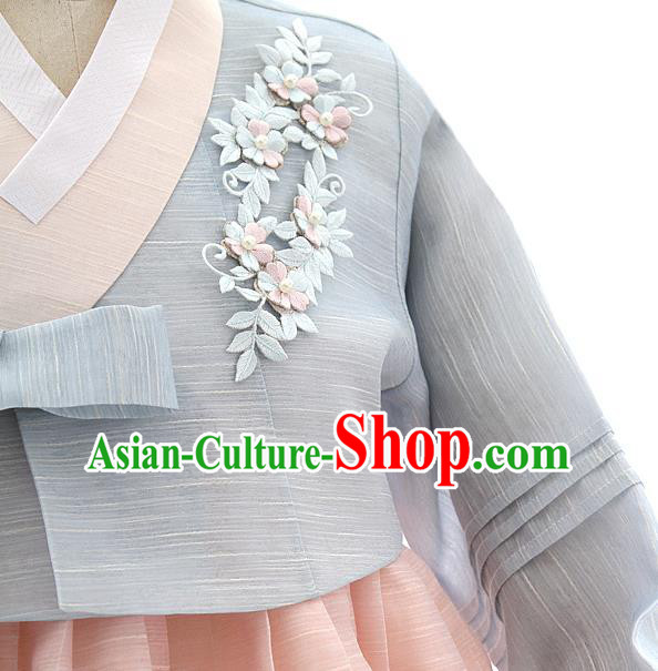 Korean Bride Mother Blue Blouse and Pink Dress Korea Fashion Costumes Traditional Hanbok Festival Apparels for Women