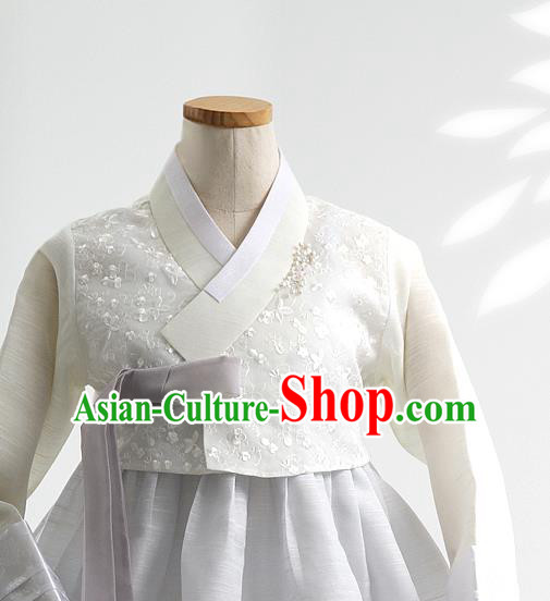 Korean Bride Mother Beige Blouse and Grey Dress Korea Fashion Costumes Traditional Hanbok Festival Apparels for Women