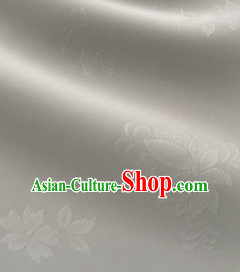 Asian Korea Classical Campsis Grandiflora Pattern Light Gray Silk Fabric Korean Fashion Drapery Traditional Hanbok Material