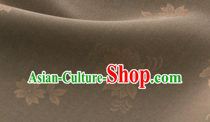 Asian Korea Classical Campsis Grandiflora Pattern Brown Silk Fabric Korean Fashion Drapery Traditional Hanbok Material