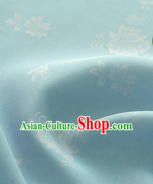Asian Korea Classical Campsis Grandiflora Pattern Light Blue Silk Fabric Korean Fashion Drapery Traditional Hanbok Material