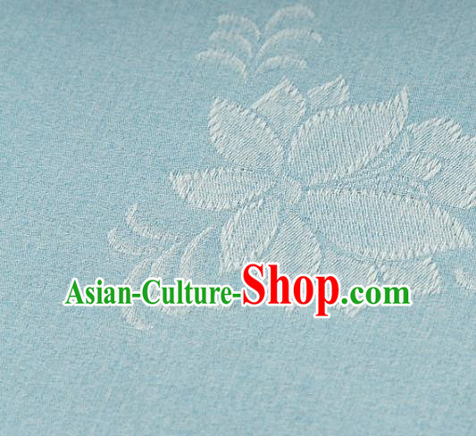 Asian Korea Classical Campsis Grandiflora Pattern Light Blue Silk Fabric Korean Fashion Drapery Traditional Hanbok Material