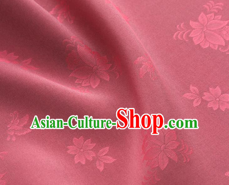 Asian Korea Classical Campsis Grandiflora Pattern Magenta Silk Fabric Korean Fashion Drapery Traditional Hanbok Material