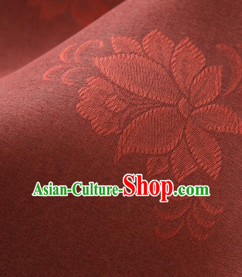 Asian Korea Classical Campsis Grandiflora Pattern Rust Red Silk Fabric Korean Fashion Drapery Traditional Hanbok Material