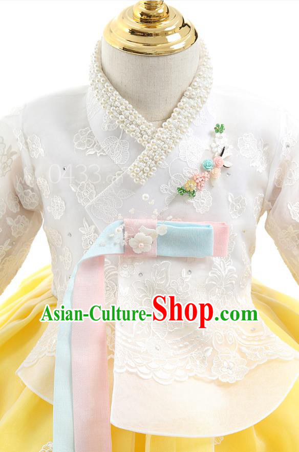 Asian Korea Girls Birthday White Blouse and Yellow Dress Korean Kids Fashion Traditional Apparels Hanbok Costumes